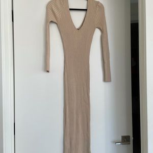 Elegant Long Sleeve Beige Dress
